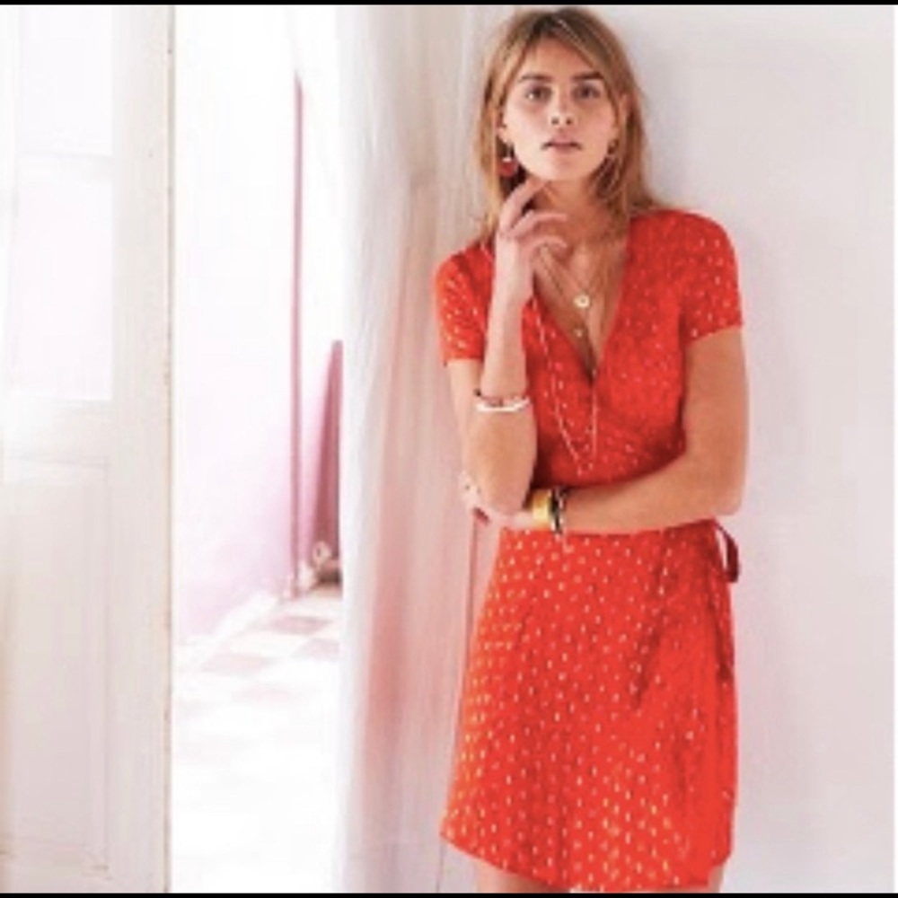 Sezane Red Wrap dress, silk
